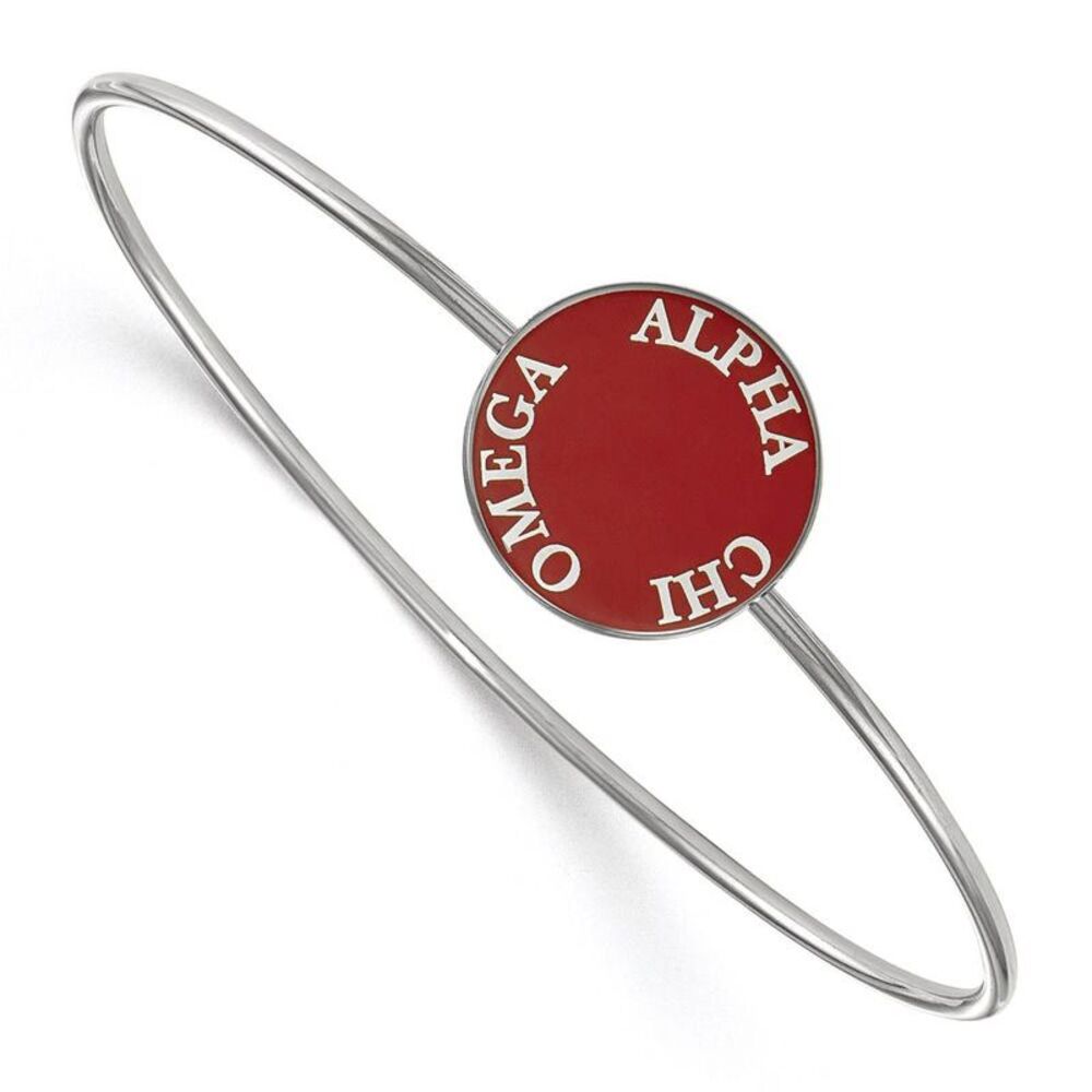 Sterling Silver Alpha Chi Omega Red Enamel Bangle - 7 in.